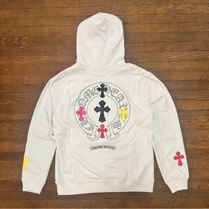Chrome Hearts White Hoodie with Multicolor Crosses